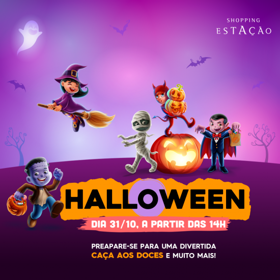 Halloween com apresentações de teatro, personagens aterrorizantes, caça aos doces e espaço instagramável